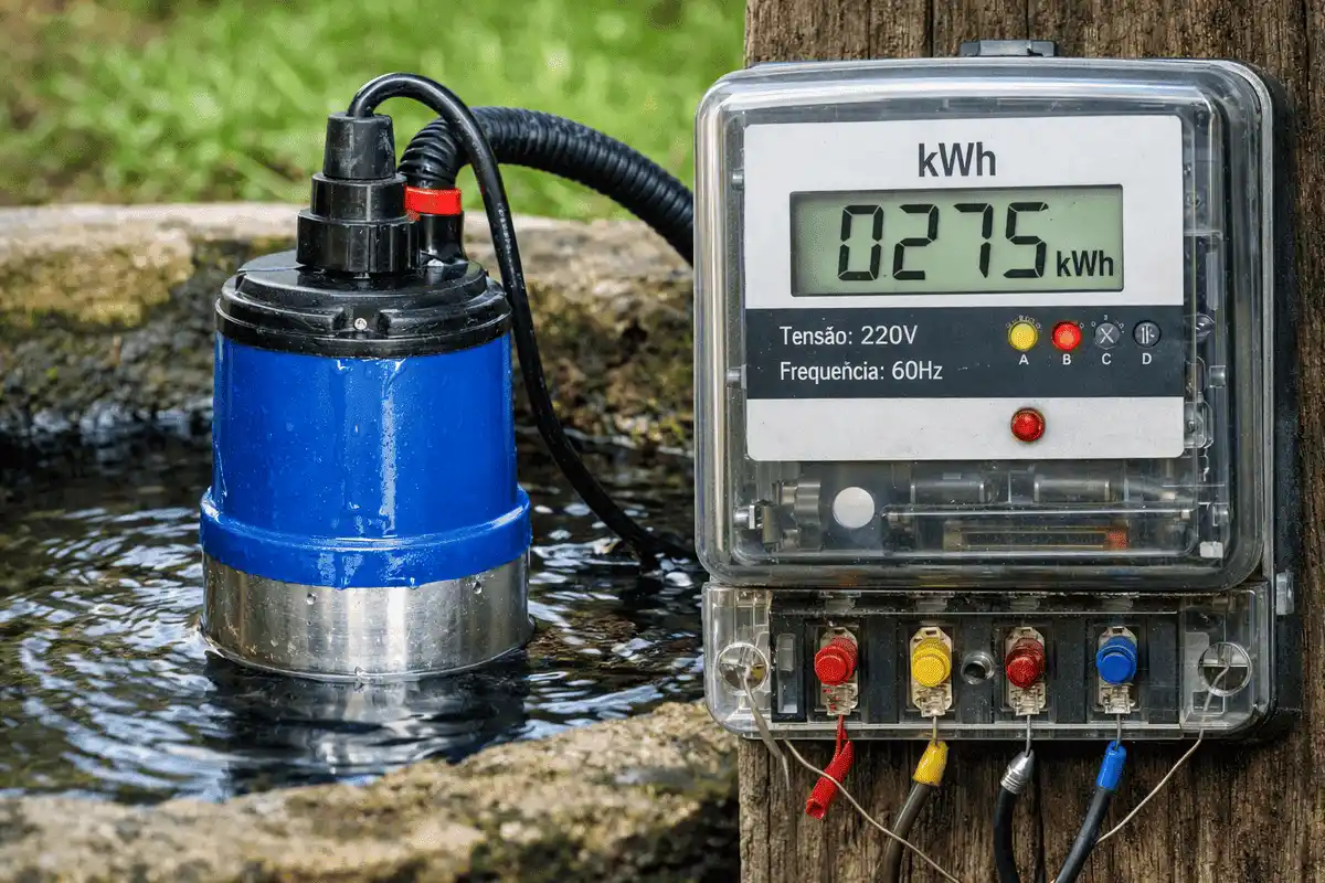 Bomba sapo gasta muita energia? funcionamento com medidor de energia mostrando consumo elétrico
